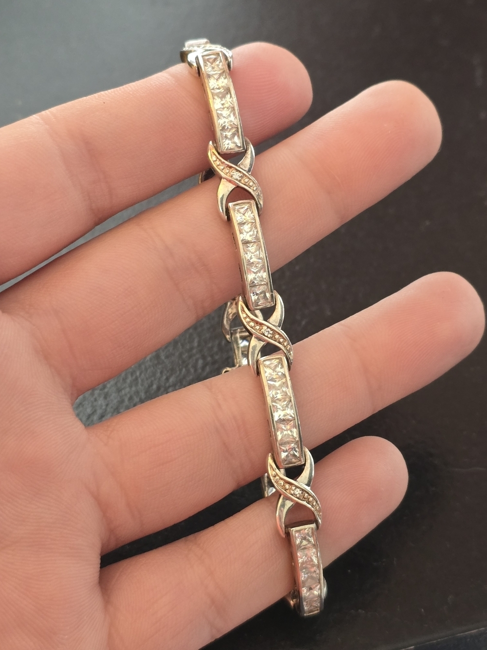 Silver Crystal Link Bracelet - Elegant Women's Jewelry